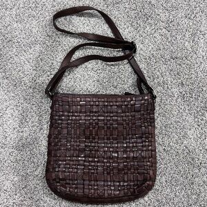 Vilenca Holland Genuine Leather Crossbody Sling Bag Brown Woven Zip Close